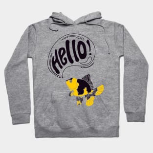 illustration of a yellow black goldfish greeting hello Hoodie